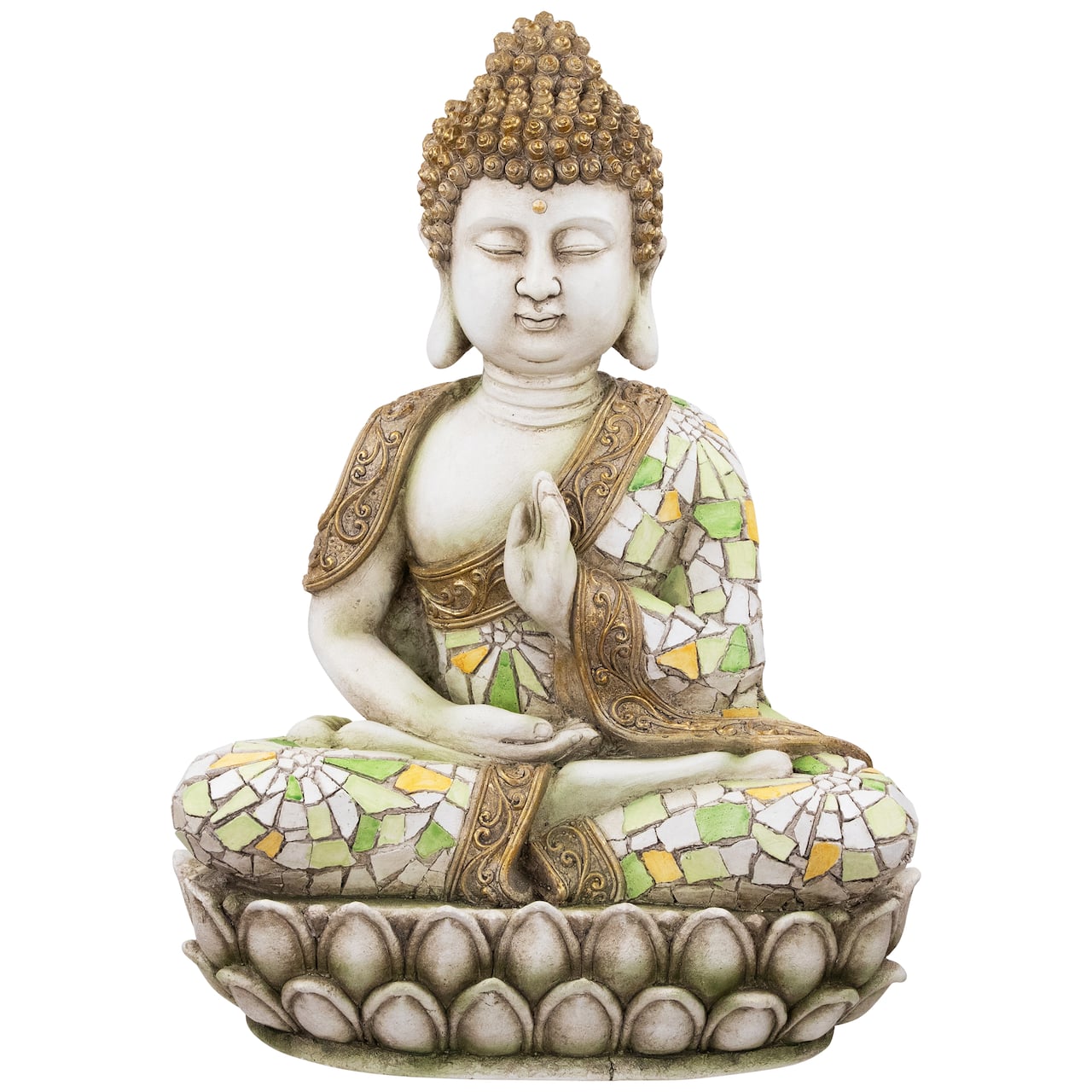 Meditating Mosaic Buddha Outdoor Ceramic Garden Statue - 19.5"